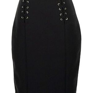 White House Black Market Black Pencil Skirt with Lace-Up Grommet Detail